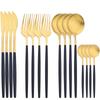 16Pcs Cutlery Set Black Gold Dinnerware Set Stainless Steel Matte Knife Fork Spoon Kitchen Silverware Flatware Tableware Set