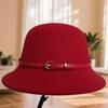 Simple belt buckle bucket hat women's autumn and winter French retro washbasin hat Hepburn style elegant top hat self-operated