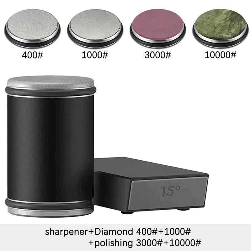 Точилка для ножей с вращающимся лезвием, магнитный держатель для ножей, набор алмазных точильных камней с углом заточки 15 и 20 градусов, кухонный аксессуар