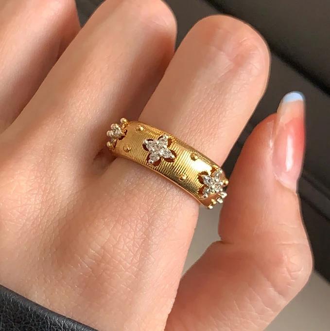 Настоящее Стерлинговое Серебро 18K Золото Циркон Звезда Круглые Открывающиеся Кольца для Женщин Винтажные Тонкие Легкие Роскошные Аксессуары