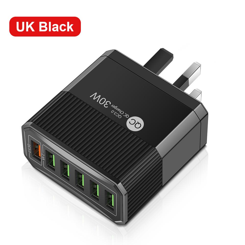 30W 6 In 1 USB Charger Wall Quick Charger QC 3.0 Mobile Phone Fast Charging Adapter for iPhone Samsung Xiaomi EU/US/KR/UK Plugs