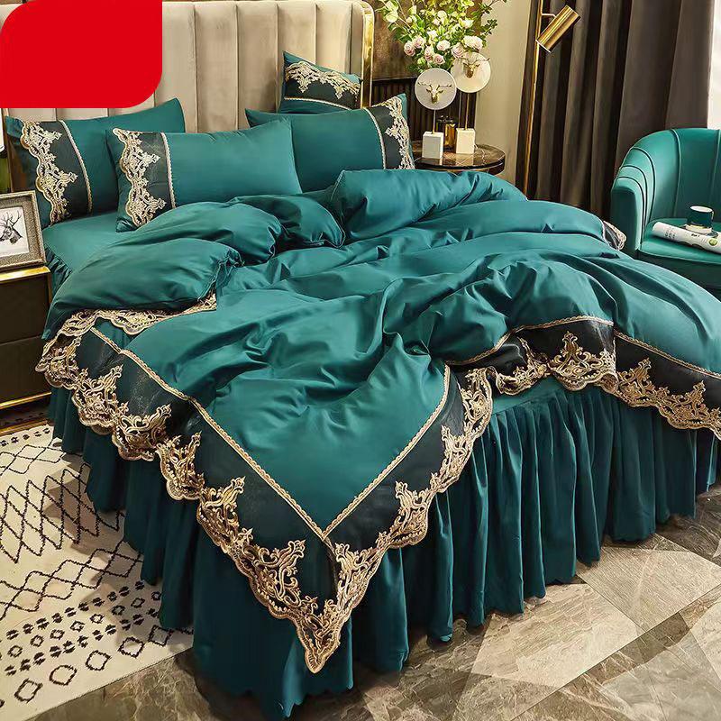 Размер King Size/Queen Size/Twin Size Кружевная простыня Пододеяльник Наволочка Комплект из четырех предметов Утолщение Спальня Простое постельное белье Высокое качество