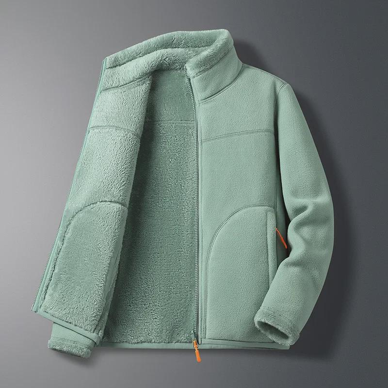 Double-Sided Coral Fleece Jacket - Multi-Color Couple's Autumn/Winter Top