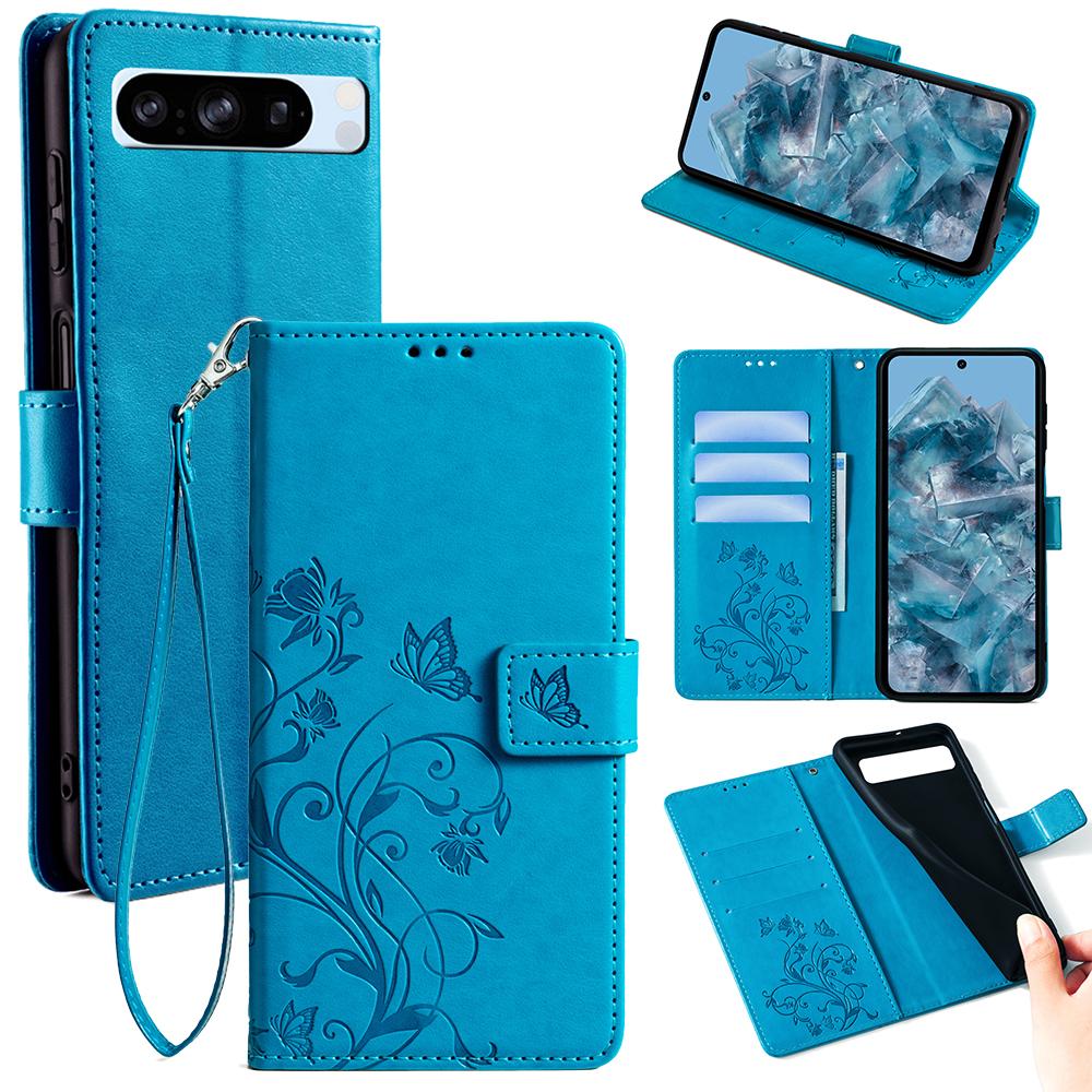 Чехол для Google Pixel 8 Pro из ПУ кожи с тиснением в виде бабочек и цветов, кошелек, откидная обложка для телефона