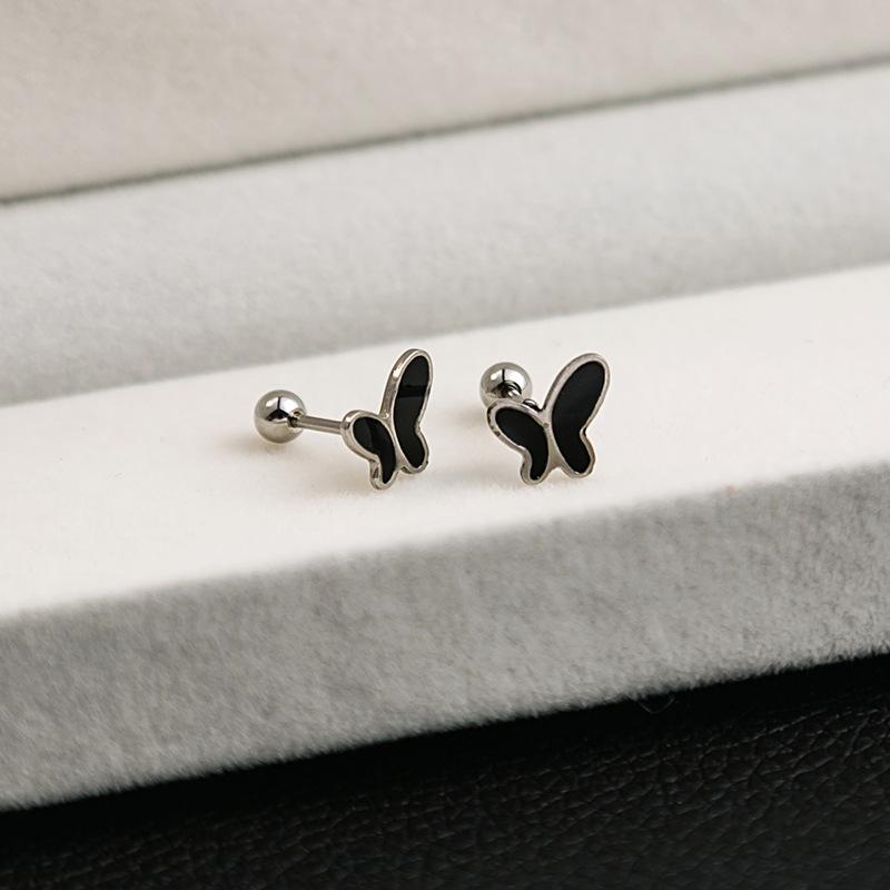 Stainless Steel Geometric Black Series Stud Earrings, Cross Simple Earrings, Love Dripping Oil Personalized Earrings