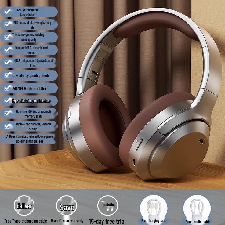 Беспроводные накладные Bluetooth-наушники с аккумулятором на 200 часов, шумоподавлением и функциями для игр, для использования со спортивными устройствами, мобильным телефоном и компьютером