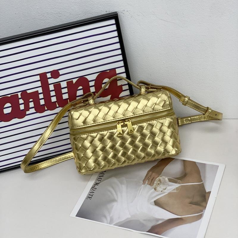 Leather women's bag fashionable woven 22 lunch box bag mini square bag portable shoulder bag