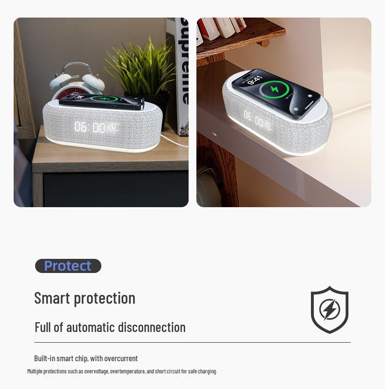 Многофункциональная Bluetooth-колонка с будильником, беспроводной зарядкой и ночником
