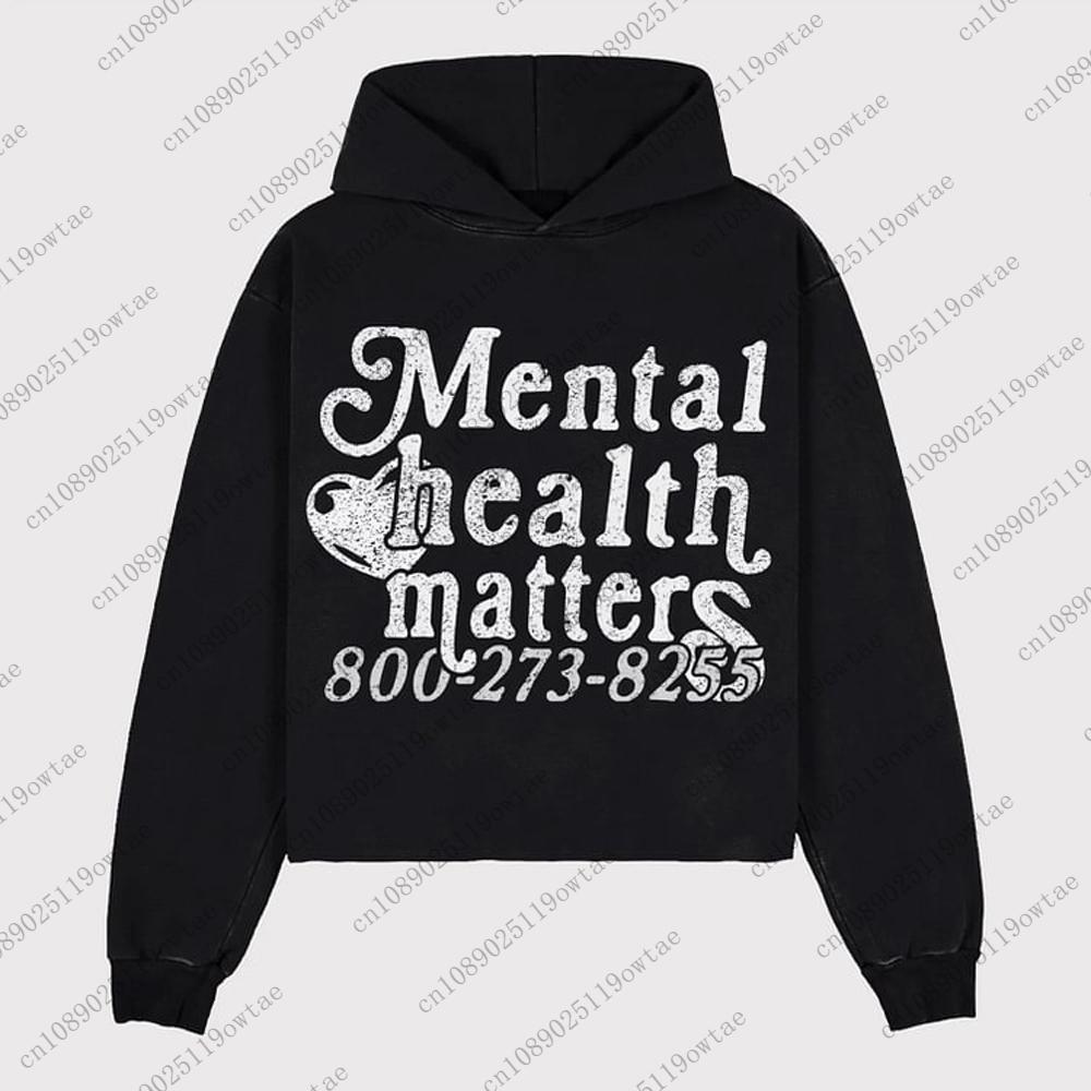 Mental Health Matters Graphic Print Pullover Hoodie Mens Oversized Street Trend Style Hoodie Causal Sweatshirt For Adult&Kid