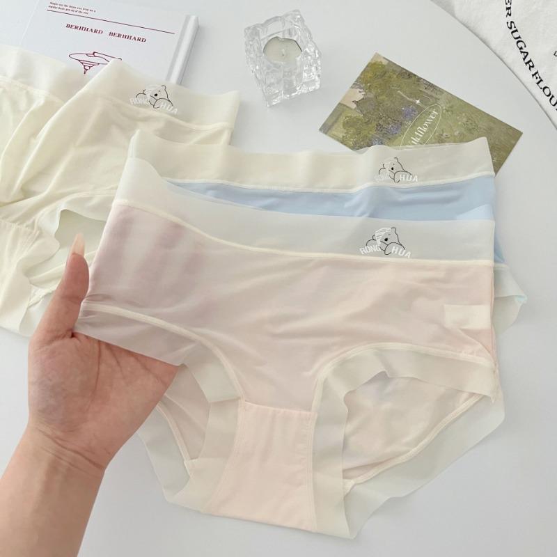 Girl Style Ice Silk Underwear for Women In Summer Thin Cool Breathable Mid Waist Briefs Women's Triangle Panties