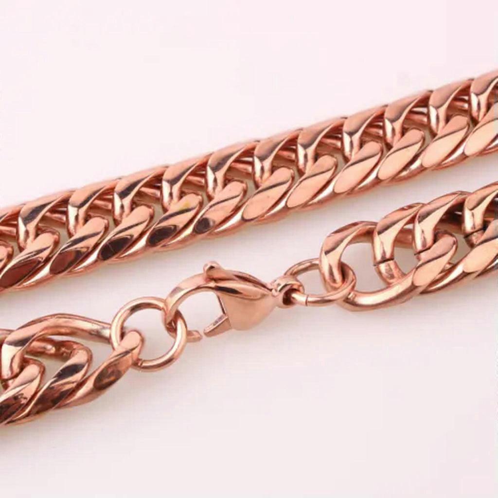 11/13/16mm Polished Fashion Mens Chain Stainless Steel Curb Cuban Link Necklace-Rose Gold-16mm-10.5inch bracelet