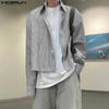 Men Casual Loose Lapel Striped Print Long Sleeve Cropped Shirts Tops