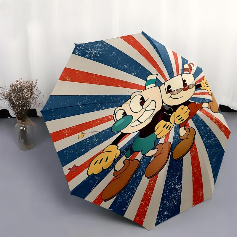 Cuphead & Mugman Automatic Folding Umbrella - 8 Bone Iron Frame, Portable Design for Outdoor Use, Perfect Gift for Fans and Travelers0104346