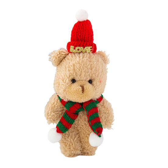 Плюшевый медведь Рождественское украшение Маленький мягкий медведь в вязаной шапке и шарфе Милые животные Настольное украшение для рождественских сувениров