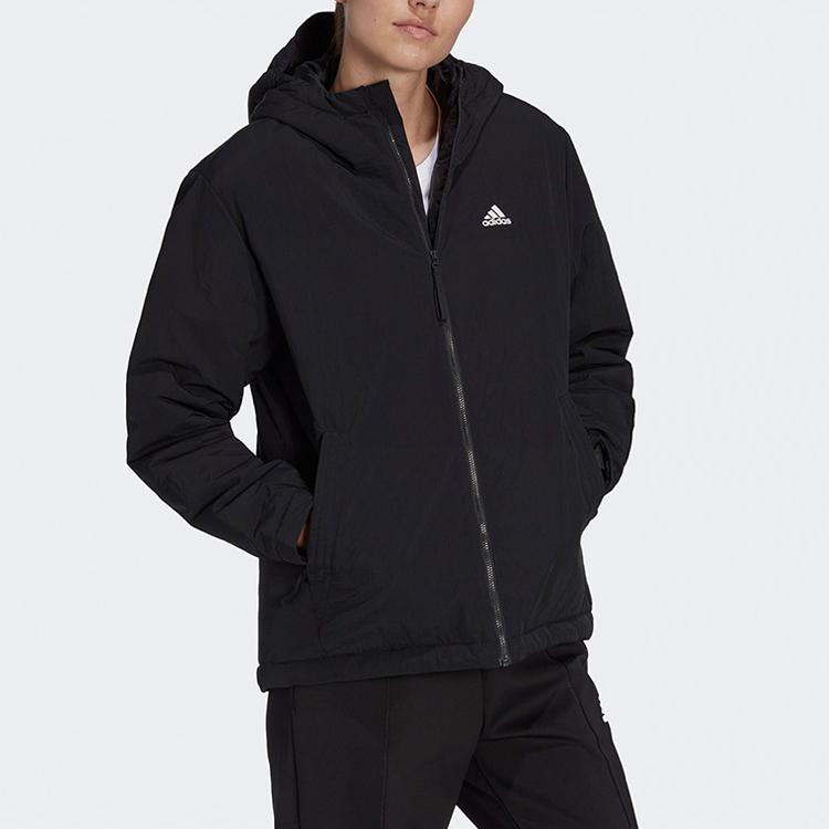 adidas Однотонная куртка с капюшоном и графическим логотипом, женская верхняя одежда, черная HT8712