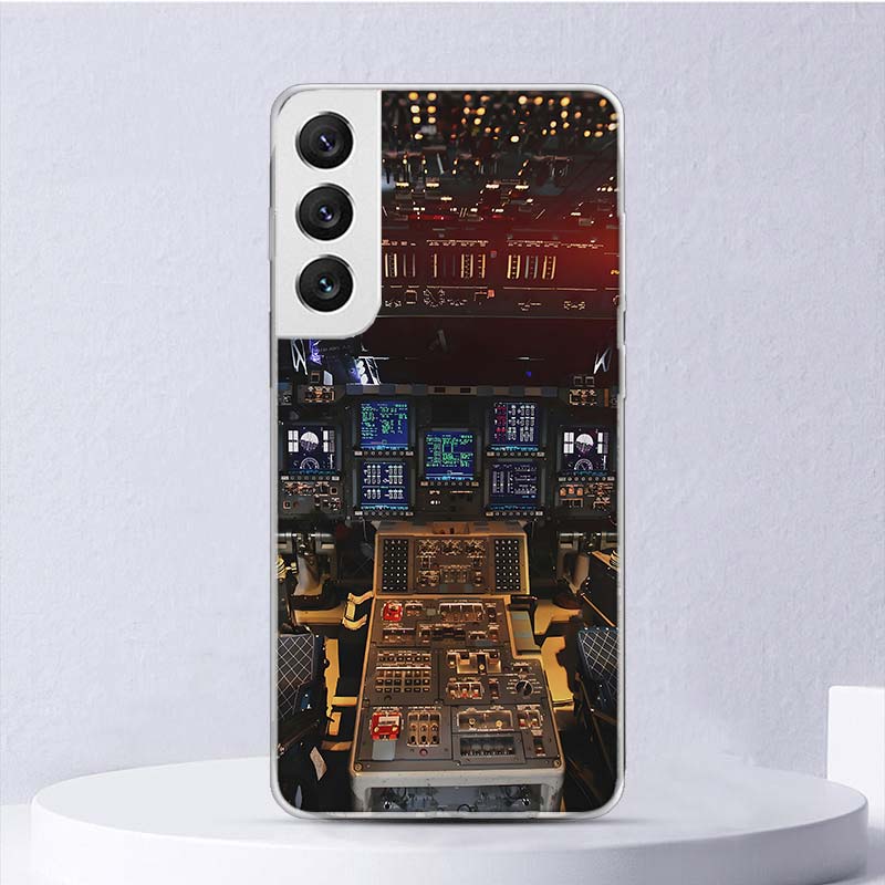 Aviation Aeroplane Pilot Cockpit Soft Case For Samsung Galaxy S25 S24 S23 S22 Ultra Phone Cover S20 FE S21 Plus S25 Edge + Funda