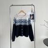 Женский ретро вязаный кардиган в стиле Fair Isle с цветовыми блоками - Корейский стиль, плотный и уютный для осени/зимы