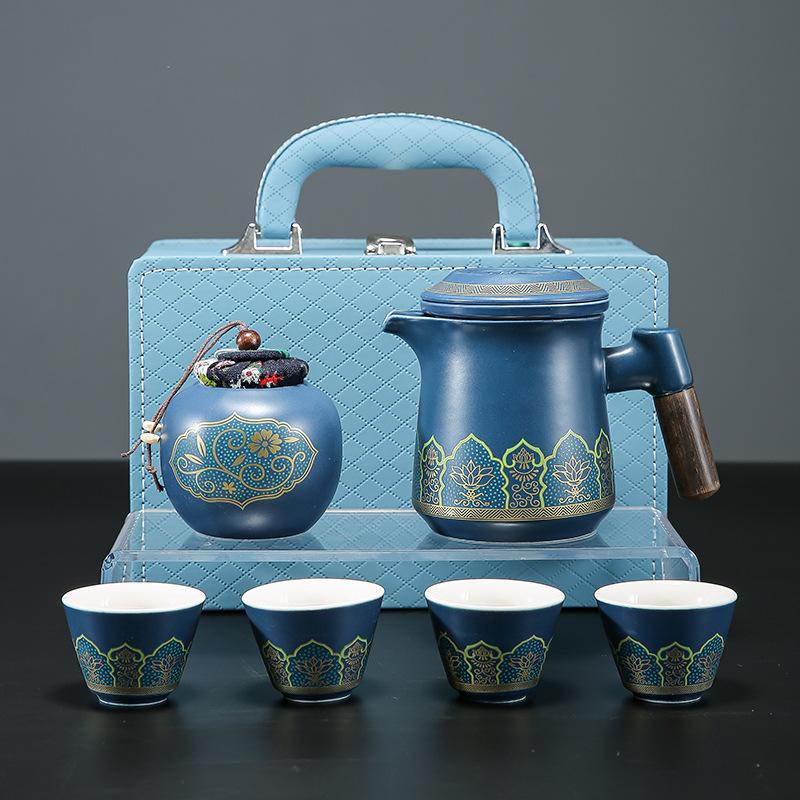 Outdoor Portable Tea Set Travel Set Kuaike Cup One Pot Four Cups Storage Kung Fu Tea Cup Business Light Luxury Gifts