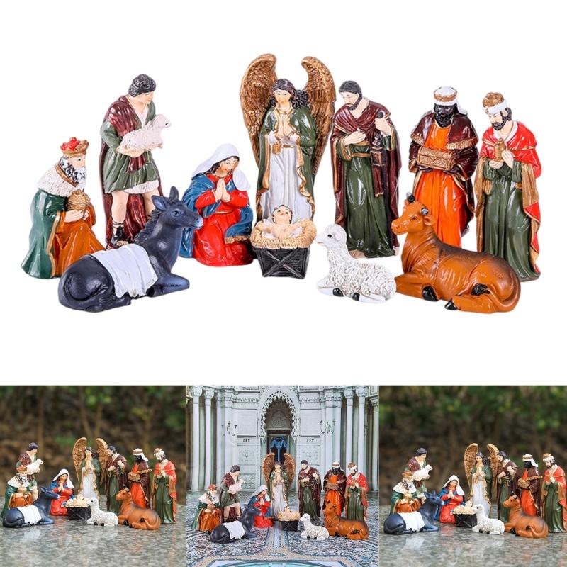 10cm Christ Birth Ornaments Gift Nativity Scene Resins Figurines Statue Christmas Manger Decoration Catholic Figures