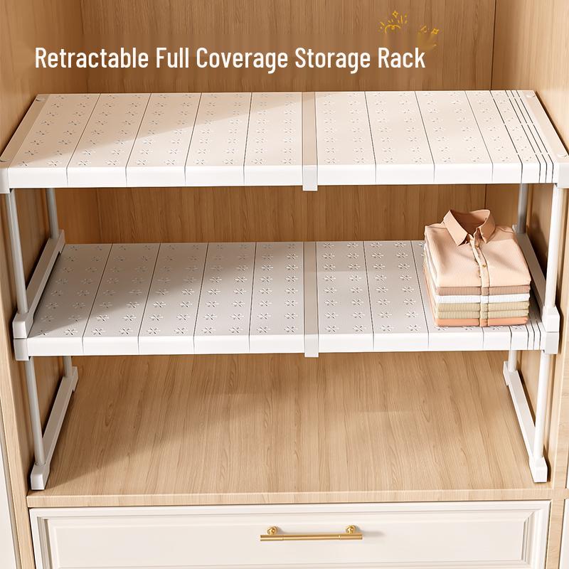 Многоярусный шкаф для хранения в гардеробе и на кухне без сверления с полками, закрывающими всю площадь