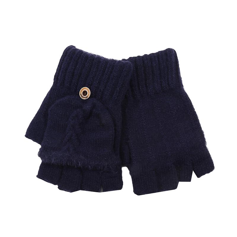 Fingers Free Wool Gloves Women Knitted Flip Fingerless Exposed Finger Gloves Mittens Winter Warm Thickening Female Mitts