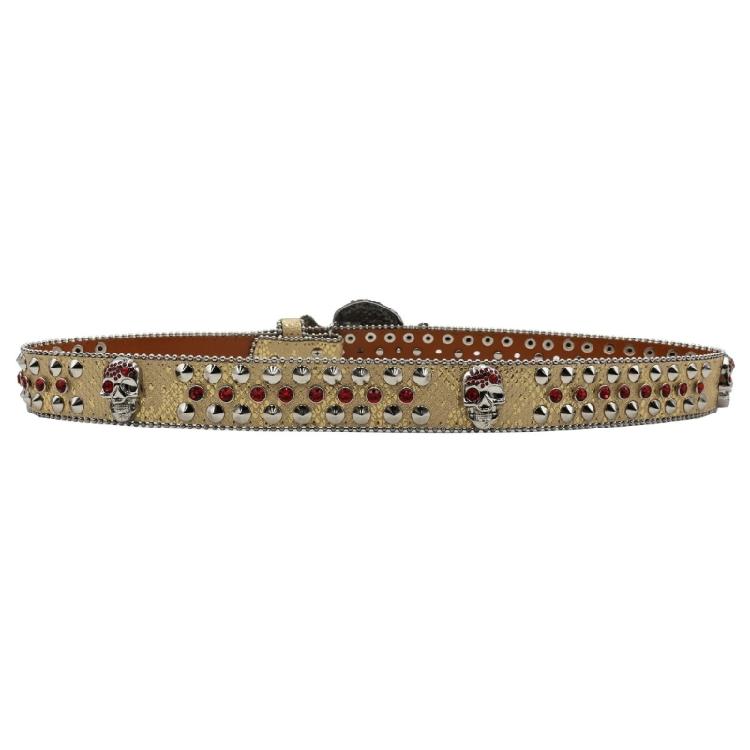 Popular Skull Buckle Belt for Adult Rhinestones Rivet Belt All Matching Blingbling Western Belt for Daily and Club