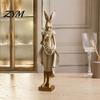 Modern Resin Statue for Living Room Vintage Mr & Mrs Rabbit Figurine, Dress Bunny Statues, Farmhouse Minimalist Desktop Decorations Country