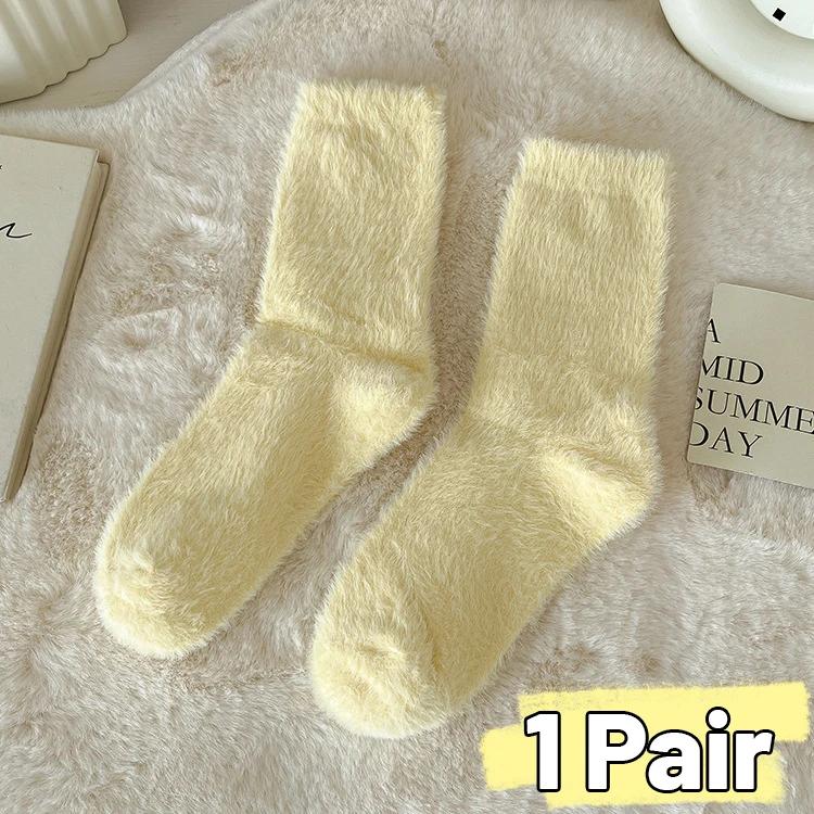 Мягкие носки из норки для женщин и девочек, зимние теплые утолщенные носки кораллового плюша, кавайные носки цвета конфет, теплые домашние носки для сна