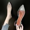 PVC Transparent Women Pumps Sandals Crystal Mid Heels Pumps Rhinestone Pointed Toe Women Bridesmaid Wedding Shoescvb6