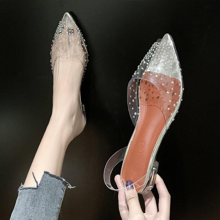 PVC Transparent Women Pumps Sandals Crystal Mid Heels Pumps Rhinestone Pointed Toe Women Bridesmaid Wedding Shoescvb6