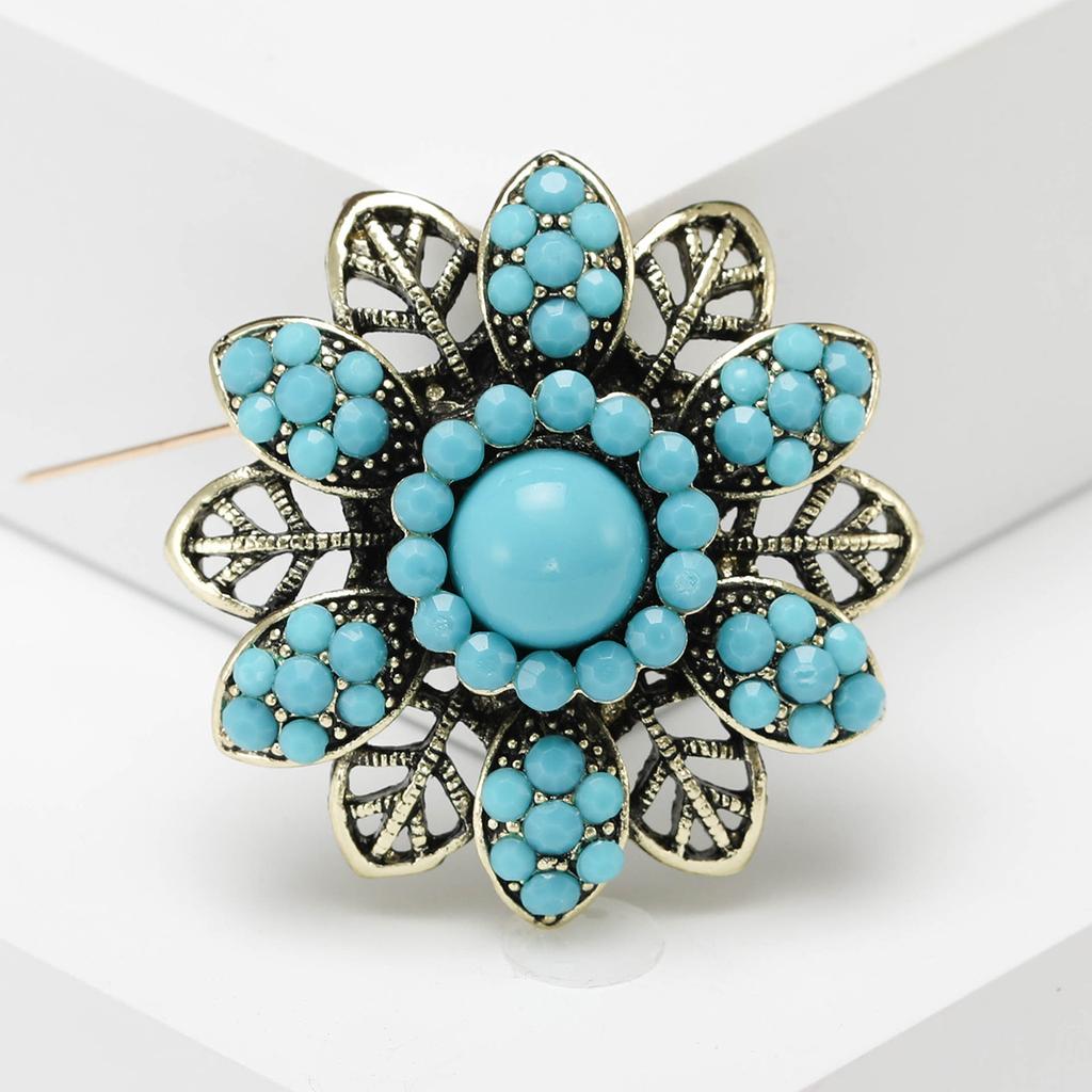 Middle Eastern Turkish Bohemian Vintage Flower Brooch, Personalized Rhinestone Jewelry Pin