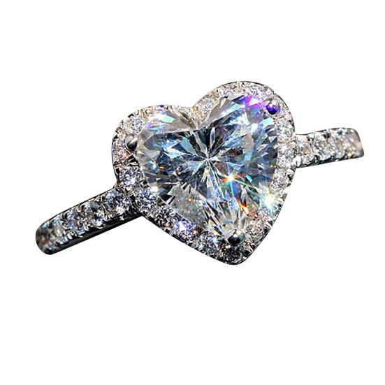 Кольцо Сердце из Кубического Циркония с Полоской из Страз Женское Кольцо Сверкающее Помолвочное Кольцо Подарок на Свадебную Годовщину для Нее Жены Девушки