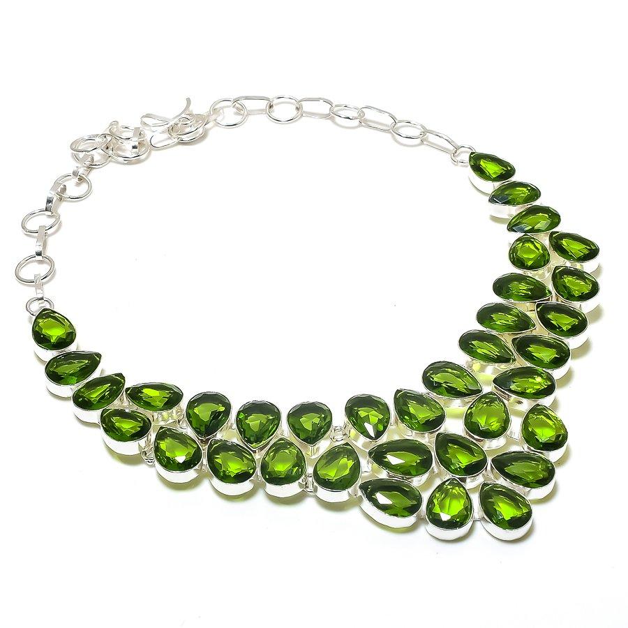 Peridot Ethnic 925 Sterling Silver Jewelry Necklace 18" I1S58