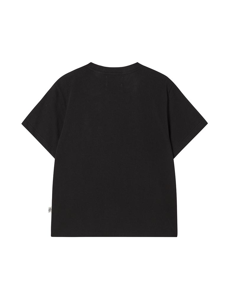 THE GREEN LAB Green Vibes Only Textured Lettering Short Sleeve T-Shirt [Black]