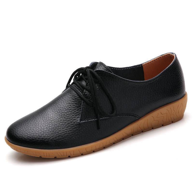 Женские белые туфли на плоской подошве из натуральной кожи на шнуровке с круглым носком и противоскользящей подошвой - Повседневные и универсальные в корейском стиле