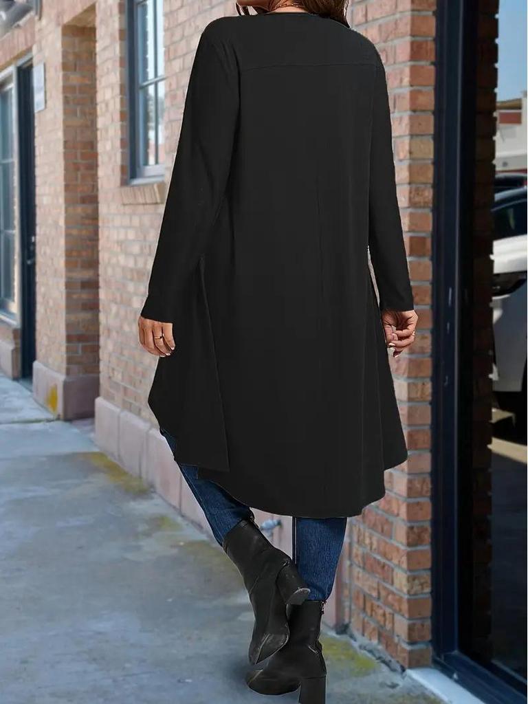 Plus Size Asymmetrical Hem Loose Long Sleeve Top (European & American Style, 2025)
