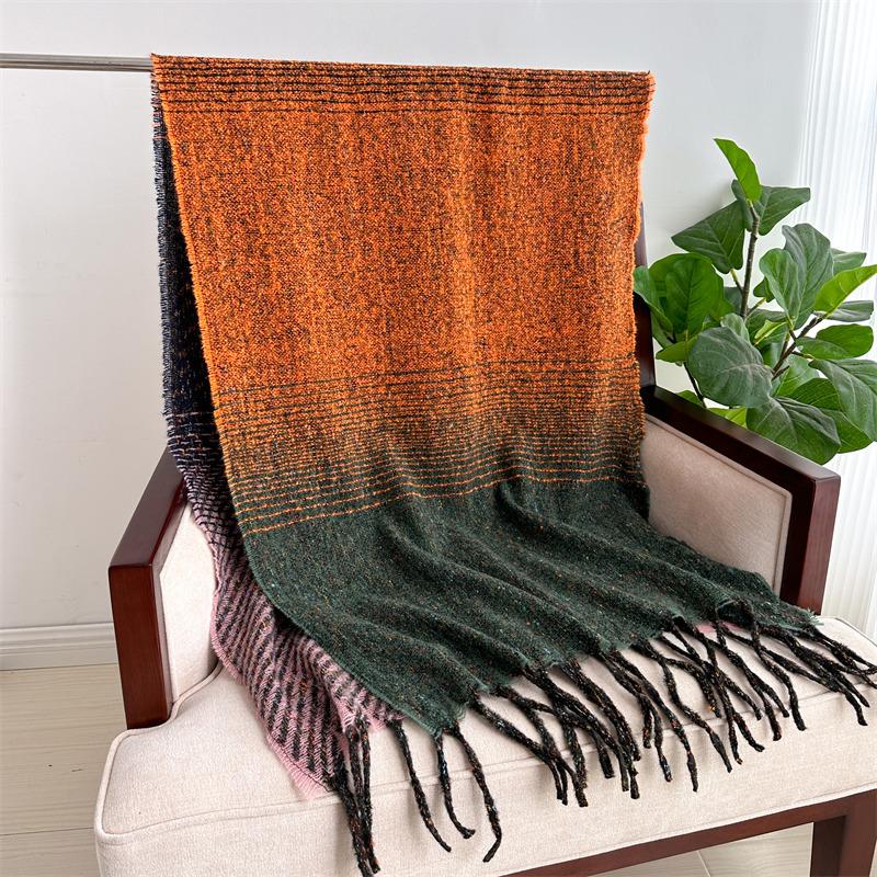 Color Matching Geometric Striped Scarf Gradual Change Color Imitation Cashmere Winter Scarf Men And Women Warm Shawl Tassel Versatile New