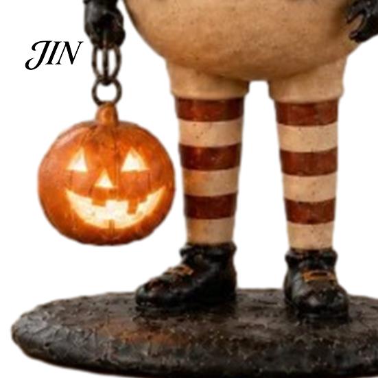 Resin Fall Table Decor Pumpkin Witch Figurine, Spooky Halloween Statue with Lantern, Unique Holiday Gift for Vintage Gothic Tabletop Mantel