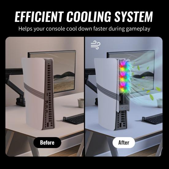 Game Console Cooling Low Noise Adjustable Fan with RGB Lighting USB External Fan Cooler