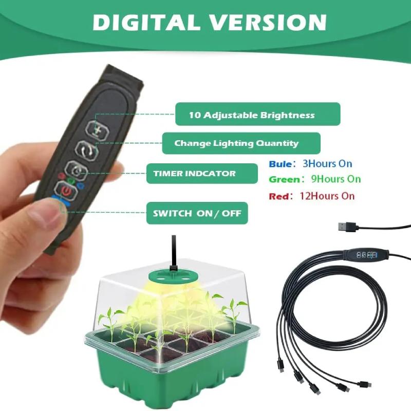 Поддон для семян со светодиодной подсветкой, горшок для рассады с таймером, кашпо для проращивания рассады, регулируемая вентиляция и влажность