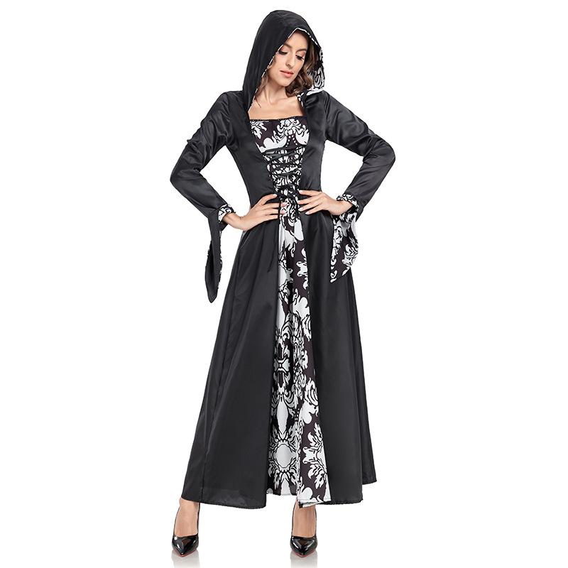 Medieval clothing court dress, retro dress, European and American retro long-sleeved hooded adult performance clothes