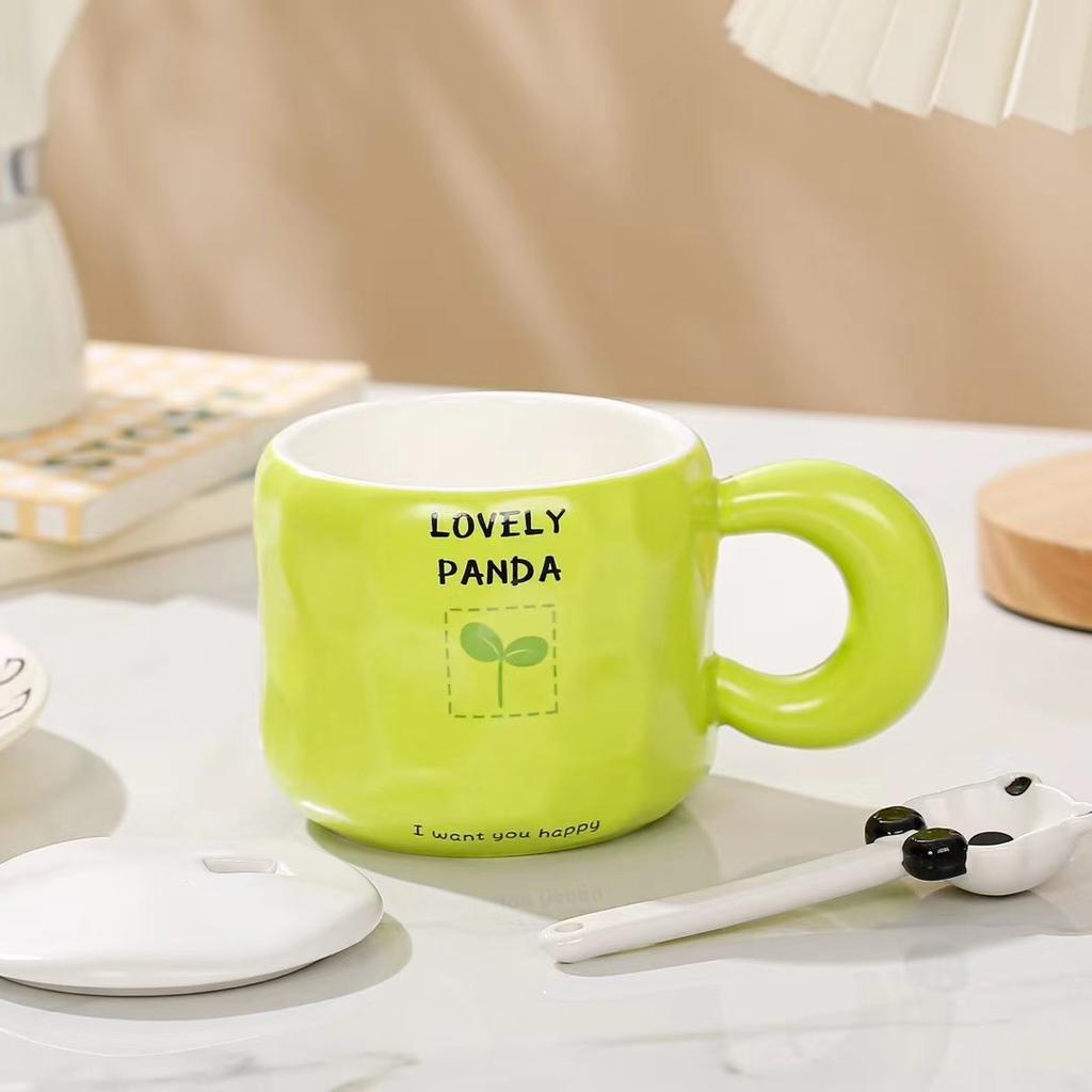 Creative Cartoon Panda Ceramic Cup Small Fresh Mug with Lid Spoon Coffee Cup Souvenir Gifts
