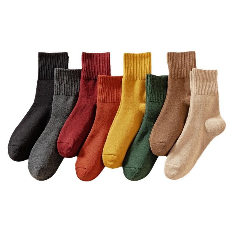 Womens Thick Winter Mid-Calf Socks Cotton Candy Color Warm Fleece-Lined Terry Towel Cold Weather