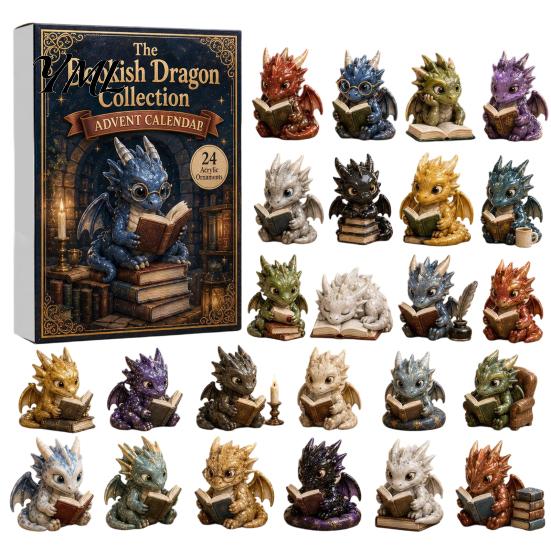 Unique Holiday Gift Ideas Dragon Advent Calendar 2026, 24 Day Bookish Christmas Countdown with Stocking Stuffers for Kids Mini Acrylic Dragons,
