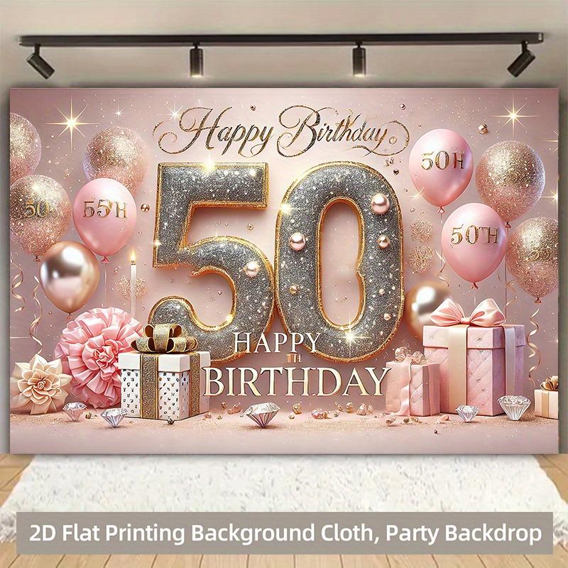 1 piece of 2D background fabric, a vibrant polyester background fabric for celebrating a 50th birthday with joy