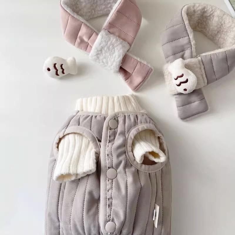 Одежда для собак Teddy Puppy с шарфом-жилетом, зимняя теплая одежда Bigbear Small Dog Schnauzer Teddy Winter Clothing