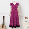 Women's Plus Size V Neck Cap Sleeves Floral Print Spliced Long Dress
