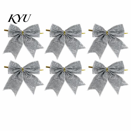 Christmas Tree Bow Decorations Glitter Bow, Gold Sparkling Ribbon Hanging Ornament for Powder Ties Gifts Wreath Gift Box, Festive Wedding Party Decor