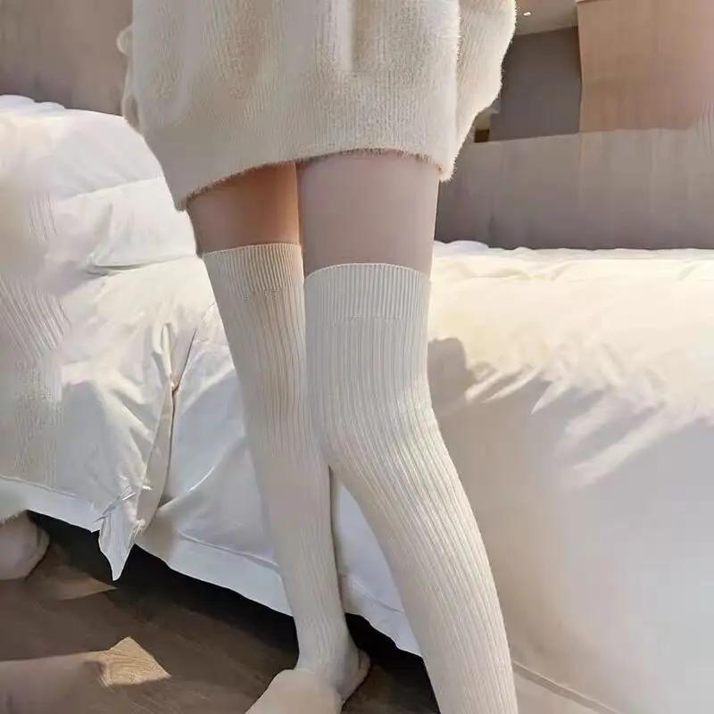 Women's Casual Knitted Long Socks Autumn Winter Solid Color Stockings Boot Calf Socks Over Knee Leggings Harajuku Lolita Sox