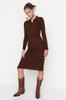 Women's Style Dress Brown Brown Midi Knitwear Polo Neck Dress Dress